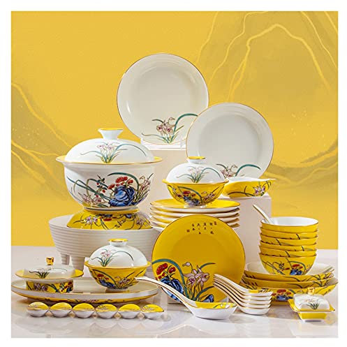 BALAMI Essteller-Set 38-teilig Keramik Geschirr Set Hochtemperatur High-End Orchidee Porzellan Geschirrset Haushalt Geschirr Teller und Schüssel Set