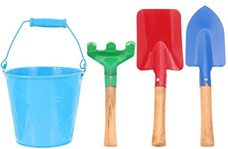 Alipis Juguetes De Arena De Playa para Juego De Herramientas De Jardinería con Pala Plana De Metal Pala Puntiaguda Rastrillo Balde Juguetes De Plantación Al Aire Herramientas De