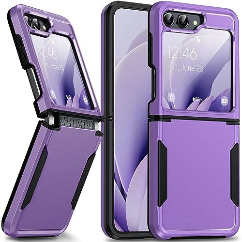 Oterkin for Samsung Galaxy Z Flip 5 Case,[3 in 1] Samsung Flip 5 Case with [Retractable Hinge Protection][10FT Military Grade Protection] Shockproof Phone Case for Samsung Z Flip 5 Purple