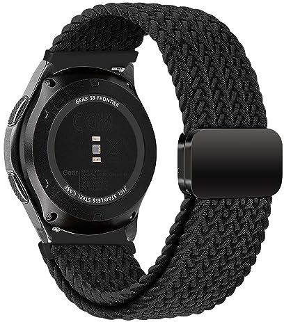 MroTech Compatible avec Samsung Gear S3 Frontier/Galaxy Watch 3 45mm/ 46mm (2019) Bracelet pour Homme Femme,22mm Nylon Bracelet Magnétique Compatible avec Huawei Watch GT/2e/GT2/GT3/GT4/Pro 46mm,Noir