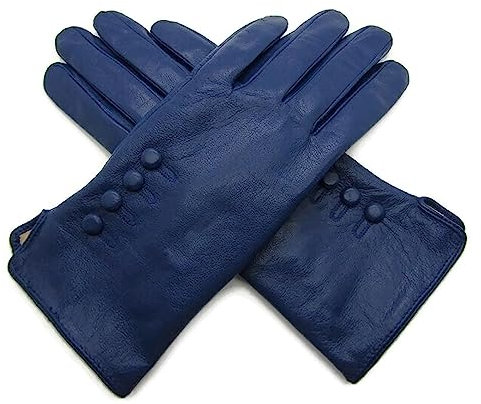 TheGloveHut Damen Echtes Weiches Leder Handschuhe Voll Gefüttert (Blau, M 7 )