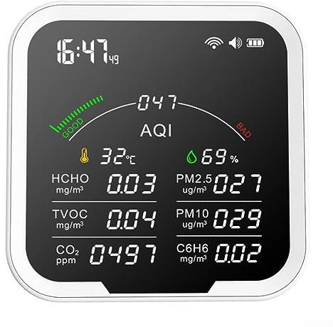 SPORTARC Luftqualitätsmonitor 10 In1 WiFi Indoor Tester Luftqualität Monitor Temperatursensor PM2.5 HCHO/C6H6/TVOC/AQI