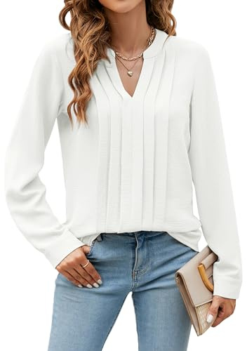 Blooming Jelly Womens Blouses Long Sleeve Shirts V Neck Pleated Tops Fashion