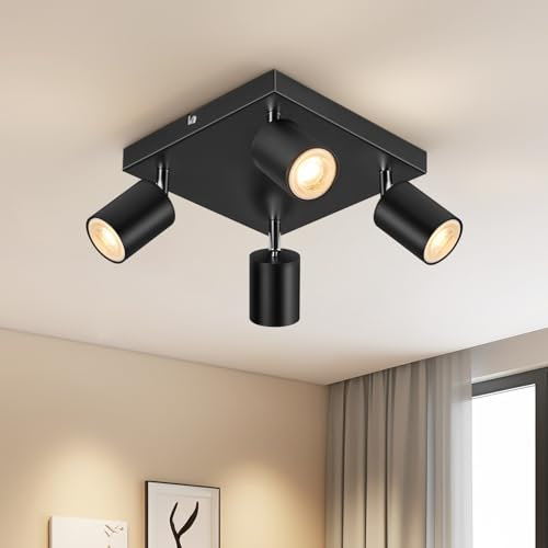 Schiele Deckenstrahler 4 Flammig Schwarz, GU10 Deckenlampe Strahler Schwenkbar 350°, Modern Spotleuchte Wandspot, Drehbar Deckenspots für Küche, Schlafzimme