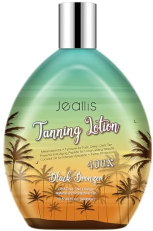 Jeallis Extreme Dark Tanning Lotion Accelerator for Indoor Tanning Beds & Outdoor Sun Tan with Bronzer to Get Dark Fast Tan, Bronzing Tanning Lotion with Tattoo Protecting Formula, DHA Free, 13.5oz