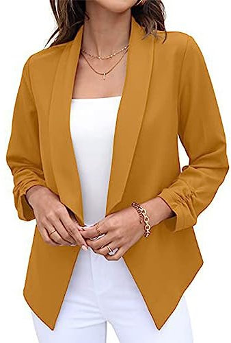 Cocoarm Umlegekragen Jacke Plissee Manschette Offene Vorderseite Anzug Mantel Outwear Frauen Schlichte Farbe Anzug Mantel Strickjacken (3XL)