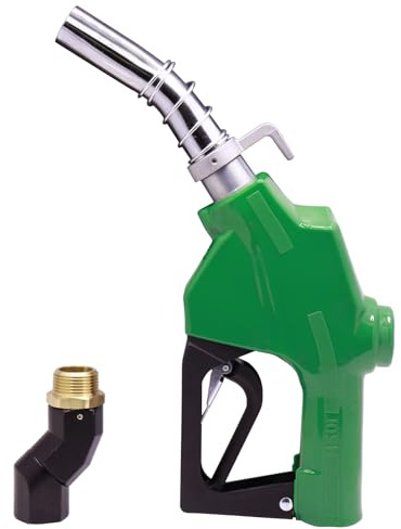 GIAYOGO 1 Inch NPT Fuel Nozzle Automatic Shut-Off Green Gas Pump Heavy Duty Nozzle with Fuel Hose Swivel & Hook 19/16 Inches Spout (OD=30mm) Three Notch Hold Open Clip Used For Diesel Petrol