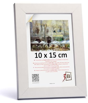 3-B Cadre de l'image HIT - Blanc - 10x15 cm - cadre photo en bois avec verre acrylique
