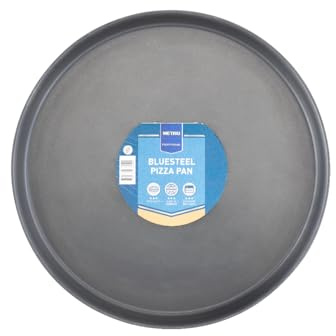 METRO Professional Pizzablech, Metall, 36 cm, 370 x 370 x 100 mm, unbeschichtetes Blaublech mit Rollrand, schwarz