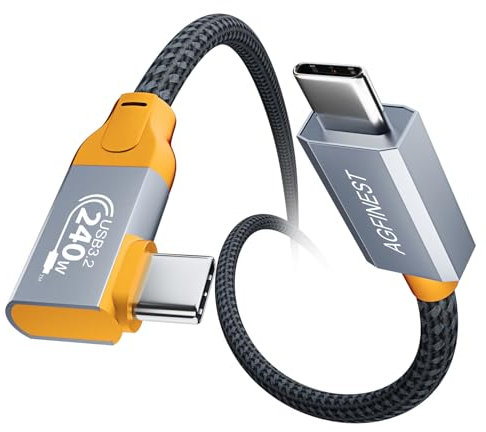 240W USB C auf USB C Kabel, USB 3.2 Gen2 × 2 Typ C Ladekabel, 20 Gbps Datenübertragung, PD 3.1 48V Schnell Ladekabel, 4K@60Hz Videoübertragung für Laptop, Mobiltelefon, Monitor (Rechter Winkel, 2M)