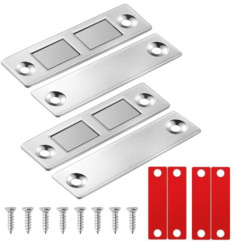 Taoduod 2 Pack Door Magnets Invisible Cupboard Door Magnets Ultra Thin Cupboard Magnetic Catch Robust Closure Self Adhesive Magnetic Strips Cupboard Locks Doors Magnet for Wardrobe