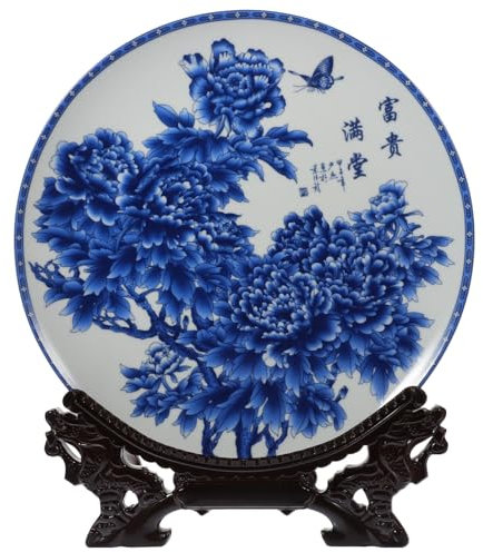 Zerodeko 1 Juego De Platos De Porcelana China Azul Y Blanca Platos Decorativos De Cerámica Plato Servir Ensalada De Porcelana Patrón Floral Oriental Artesanía De Cerámica