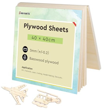 SWAWIS 15 Piezas Maderas para Bricolaje, 400 * 400mm Tablero Madera, Tablero Contrachapado 3mm, Basswood Contrachapado Para Corte por Laser Modelado Pintura Pirograbado