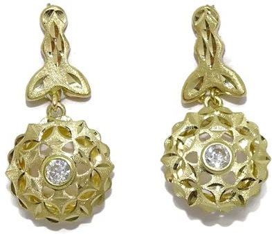 Pendientes filigrana clásicos para mujer de oro amarillo de 18k con circonitas y cierre de pala. Peso; 1.90gr de oro de 18k.