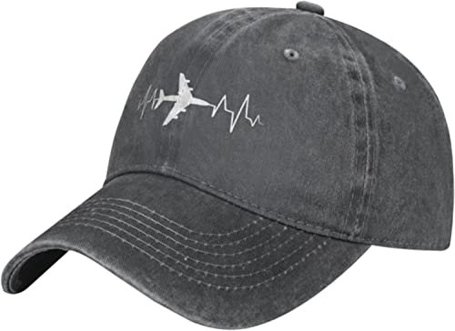 NLWQEKV Flugzeug Pilot Herzschlag Cowboy Baseball Hut Männer Frauen Klassische Einstellbare Outdoor Baseball Kappe Schwarz
