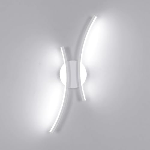 Mckalen Aplique de Pared LED Interior 20W 2250LM, Moderno Lámpara de Pared LED 44.5CM, Aluminio Luz LED de Pared Diseño Lineal para Dormitorio Sala de Estar Pasillo, Blanco Frío 6500K, Blanco