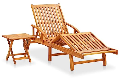 Kangmusi Sonnenliege mit Tisch und Auflage Akazie Massivholz, kangmusi3061624