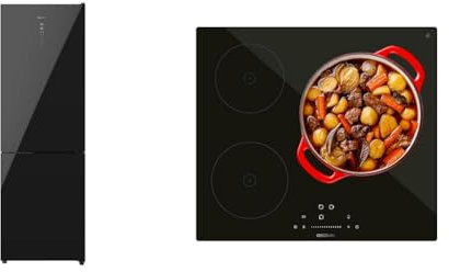 Cecotec Frigorífico Combi 2 Puertas Cristal Negro de 322 Litros Bolero CoolMarket Combi 322 Glass & Placa de Inducción 3 Fuegos Bolero Squad I 3200. Potencia Máxima 7200W