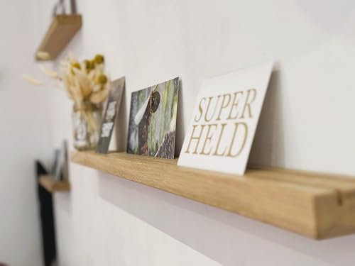 Eichenleiste für Fotos und Bilder, Ideal für Postkarten mit doppelter Nut, Bilderleiste aus naturbelassenen Eichenholz, Fotoleiste als Regal (60 cm)
