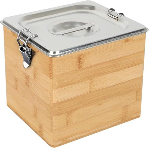 Btstil Poubelle de cuisine bio en bambou et acier inoxydable, 4,5 l, seau à compost pour cuisine avec couvercle, insert amovible, pour plan de travail, bureau, lave-vaisselle (3 l)