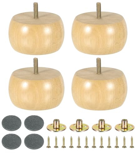 sourcing map 4 x Holz-Möbelbeine, 5 cm, Massivholz, Ersatz-Möbelfüße für Couch, Schrank, Ottomane, Holzfarbe