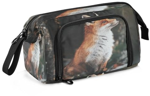 Mnsruu Schönes rotes Fuchs-Federmäppchen, großes Fassungsvermögen, Federmäppchen, Schreibwaren-Tasche für Büro, Schule, mehrfarbig, Schulranzen