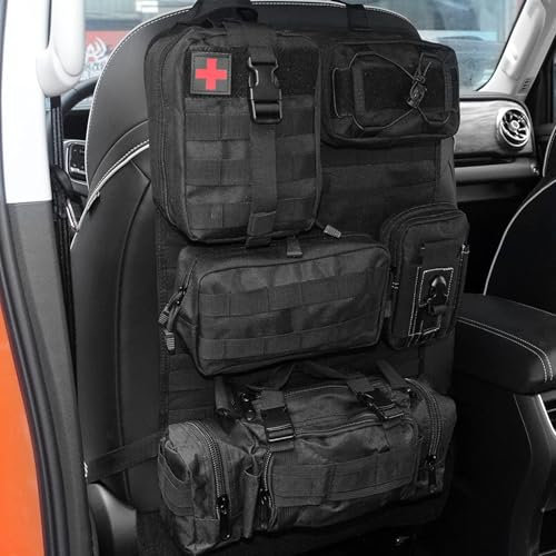 LZBYYDS Universeller Molle Nylon Taktischer Autositz Organizer, Vordersitz Rückenlehnen-Aufbewahrungstasche, Rückenlehnenschutz mit 5 Taschen für alle Fahrzeuge