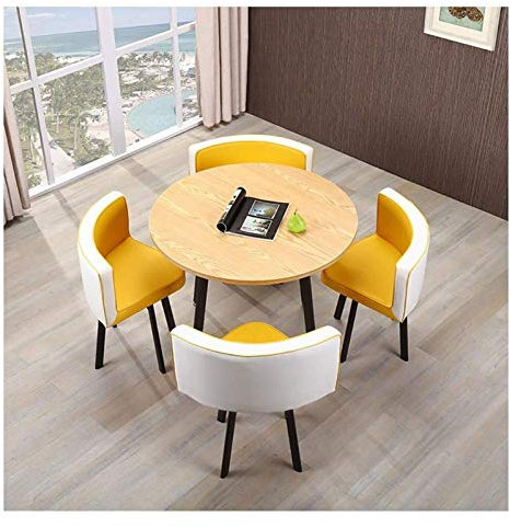 WDSOPK Konferenztisch fürs Büro, Business-Couchtisch-Set, Kleiner runder Tisch, einfacher Empfangstisch und Stuhl-Set, Verhandlungstisch, Besprechungstisch und Vier Stühle fürs,Yellow