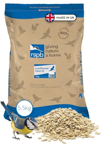 RSPB - Sunflower Hearts for Birds, High Energy and Protein, Wild Bird Food, Husk Free, Delicious and Nutritious, Made in the UK (5.5kg)