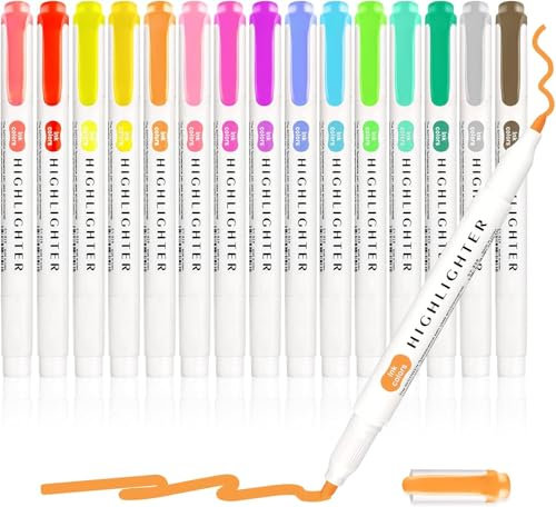 Textmarker, 15 Farben Textmarker Pastell mit Zwei Spitzen, Dünnen und Breiten Spitzen Bibel Marker für Journaling, Notizen, Unterstreichen, Hervorheben, Schule und Bürobedarf