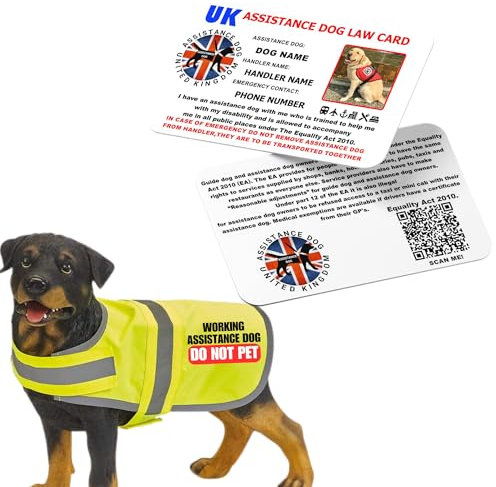 UK Assistance Dog Vest & Support Card Set – High-Visibility Vest + Customisable Support Card – Optional Lanyard, Tags & Holder