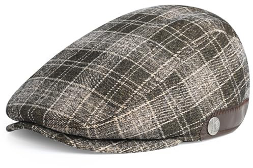 Superora Herren Schiebermütze Barett Cap Baumwolle Unisex Mütze 1920 Stil Herren-Schiebermütze Winter Warme Flat Cap mit Karomuster Baumwollmützen