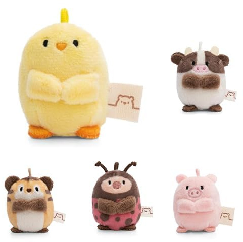 NICI 5-er Bundle mymochi Kuscheltier Küken Tschieps, Kuh Moona, Schwein Onk, Marienkäfer Dozz & Tiger Tiggy 5cm