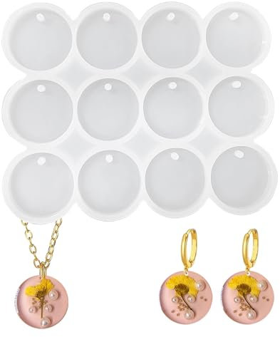 12 Kavitäten Rund Silikonformen Epoxidharz, Schlüsselanhänger Schmuck Anhänger Diy Set Epoxidharz Formen Silikon mit Loch, Weich Waschbarsilikonform Epoxidharz, für Halskette Ohrringe Basteln