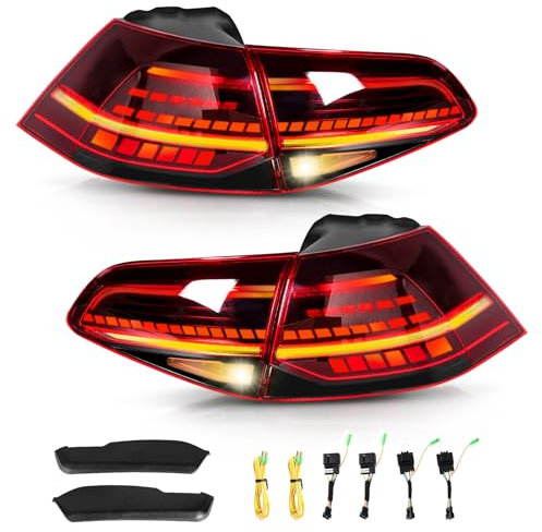 WODHMIEY LED Rückleuchten 7 7.5 MK7 MK7.5 2013-2020 E-Mark Zertifiziertes Rücklicht Set mit Dynamischem Blinker Bremslicht Nebelschlussleuchte IP67 Wasserdicht Links Rechts Paar Dunkelrot