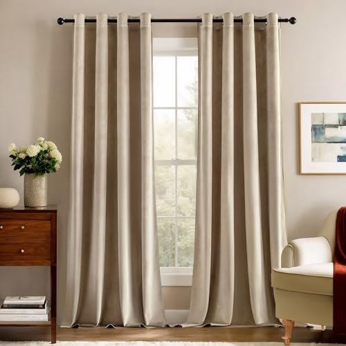 Deconovo Verdunklungsgardinen mit Ösen Samt Vorhang für Schlafzimmer Wärmeisolierend Blickdichte Gardinen, 280x140 cm(HöhexBreite), Helltaupe, 2er Set
