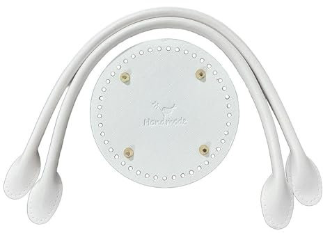 CABODYALS Weiße Taschengriffe Ersatz Gehäkelt Rund Taschenboden Former Einsatz Kissen Strickset Handtaschengriff Aus PU Leder Kurzer Riemen Für Umhängetasche Schultertasche Tasche Herstellung von Deko