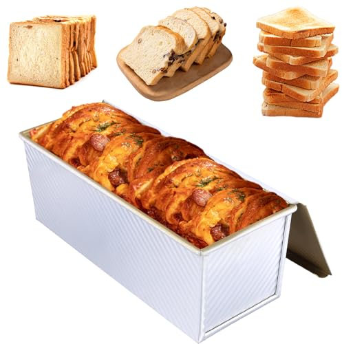 HEIYUET 1000G - Molde para Pan con Tapa, 34 x 13,5 x 12 cm, con Tapa, Molde para Tostadas de 1 kg, Molde para Pan y Pan