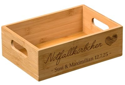Notfallkörbchen für Hochzeit personalisiert - Notfallbox aus Holz (Bambus) mit Gravur (Motiv #3)