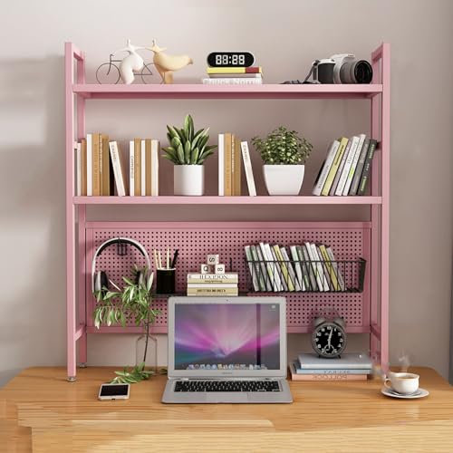 Schreibtischstall, Schreibtisch-Bücherregal, Studenten-Pegboard-Bücherregal, Schlafsaal, Computertisch, Bücherregal, Heimbüro-Regale, Displavs, Desktop-Aufbewahrungsregal mit Gitter (rosa
