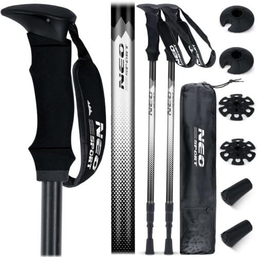 Neo-Sport Walking Stöcke Wanderstöcke Mit Eva Schaum Griff Aluminium Teleskop Verstellbar 65-135 cm 2 Stück Schwarz Grau