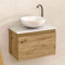 BELLOBATH - Mueble Baño Suspendido con Lavabo de Cerámica Redondo, Mueble Baño con Lavabo Montado con 1 Cajón, 49,5 x 32 x 30 cm, Mueble Roble/Blanco