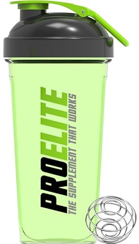 PROELITE 700ml Protein Shaker Bottle with Transparent Shaker Bottle with Stainless Steel Mixing Ball, BPA- and Leakproof Flip On Lid, Odourless, Temperature Safe (Green Cup/Black Lid, 700ml)