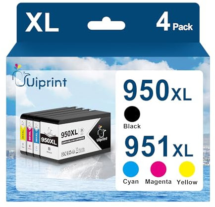 Uiprint 950XL 951XL Druckerpatronen für HP 950 951 XL Kompatibel für HP Officejet Pro 8100 8610 8600 8615 8620 8630 8640 8660 8625 251dw 276dw (1 Schwarz,1 Cyan,1 Magenta,1 Gelb, 4 Pack)