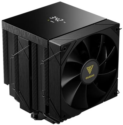 GAMDIAS BOREAS P2-62D CPU Air Cooler, Real-Time Digital Display Top Cover, Dual-Tower with 6 Heatpipes, 2 x 120mm Low-Noise PWM Fans, Software Ready, AMD AM5/AM4；Intel LGA 1851/1700/115x/1200, Black