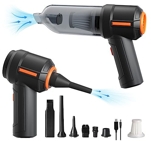 WHATOOK Pulitore ad aria compressa per PC, spolverino elettrico ad aria compressa da 10000 giri/min, super potente, con velocità a 3 marce, luce a LED (mini spolverino ad aria e aspirapolvere)