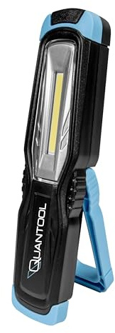 Quantool Arbeitsleuchte 2 W, COB-LED, Akku, IP54, Magnet | Q30650 | Tageslichtweiß 6000 bis 7000 K, bis zu 4 Stunden Leuchtdauer, Drehclip für freihändiges Arbeiten, Micro-USB-Ladung
