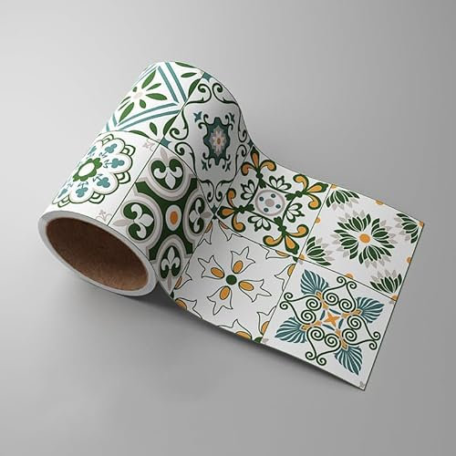 Dostear Borde del papel pintado Patrón Verde Auto Adhesivo del Papel Pintado del PVC Cenefa autoadhesiva para decoración de pared de cocina baño 10cm X 500cm