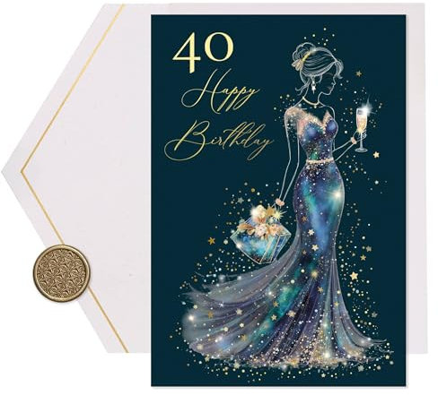 Joli Coon Papeterie Geburtstagskarte 40 STARDUST Lady - Premium Geburtstagskarte 40 Frau mit FinePaper Kuvert und echtem Wachssiegel