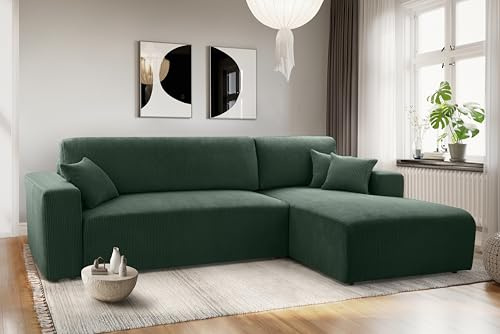 AXLIVING Catea Eckschlafsofa mit Bettkasten R – Dunkelgrünes Ecksofa 279 cm